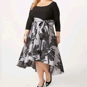 R & M RICHARDS Floral Hi-low Fit And Flare Dress Black And Silver Size 10
